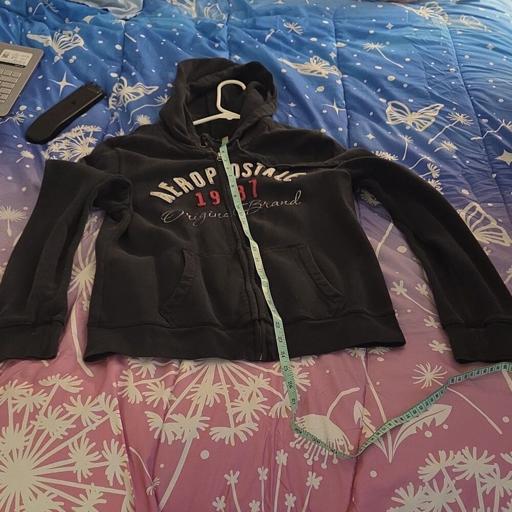 Aéropostale Women's Black Full Zip Hoodie Sweatshirt L Logo 1987